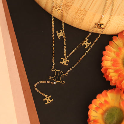 Trendy Charms Chain Gold Plated – Double Layer, Anti-Tarnish, Waterproof, Minimalist Style (GOLD)