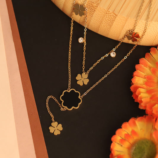 Flower White Stone Chain Gold Plated – Double Layer, Anti-Tarnish, Waterproof, Minimalist Style (GOLD)