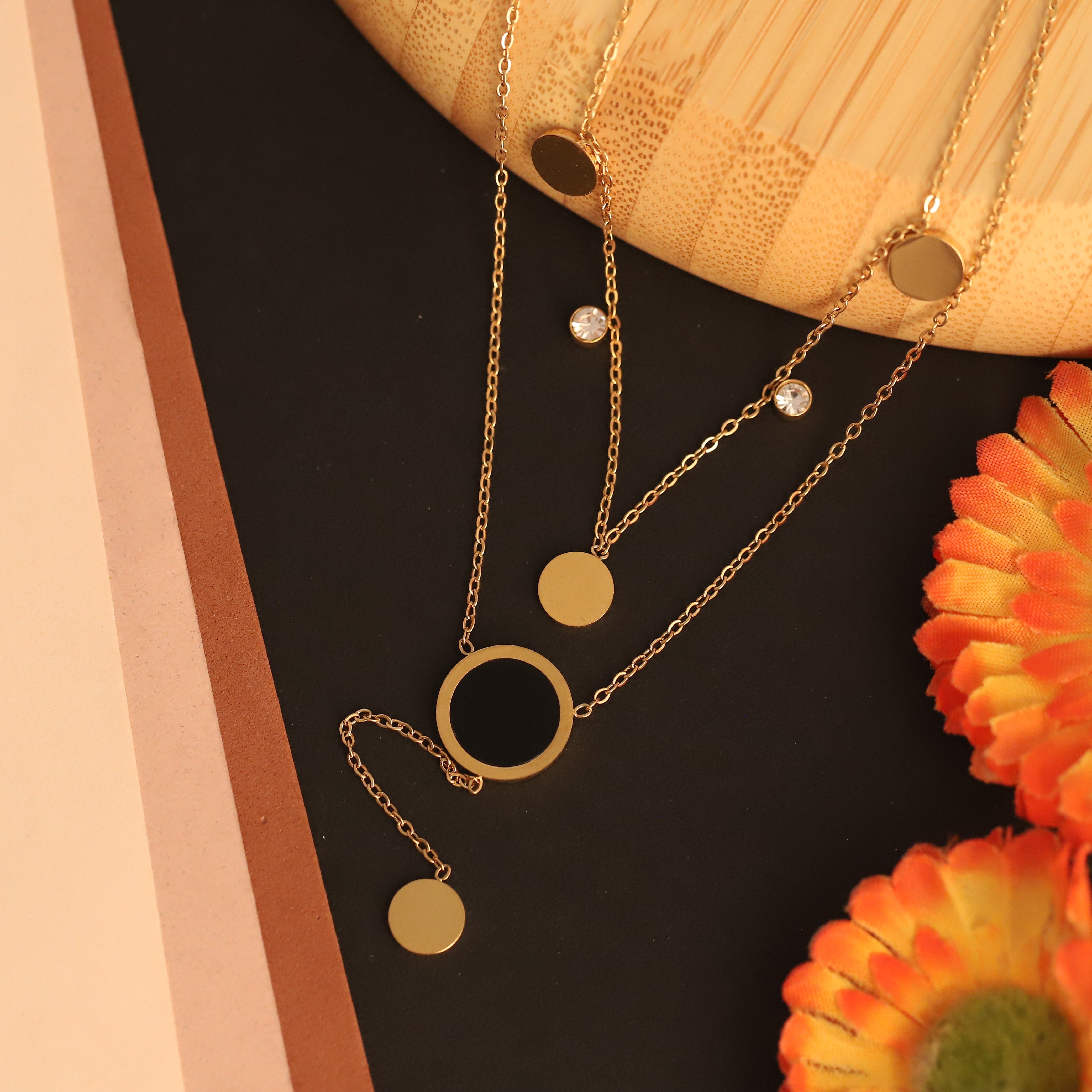 Circle Charms Chain Gold Plated – Double Layer, Anti-Tarnish, Waterproof, Minimalist Style (GOLD)