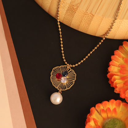 Flower Pearl Charm Chain Gold Plated – Single Layer, Anti-Tarnish, Waterproof, Minimalist Style (GOLD)