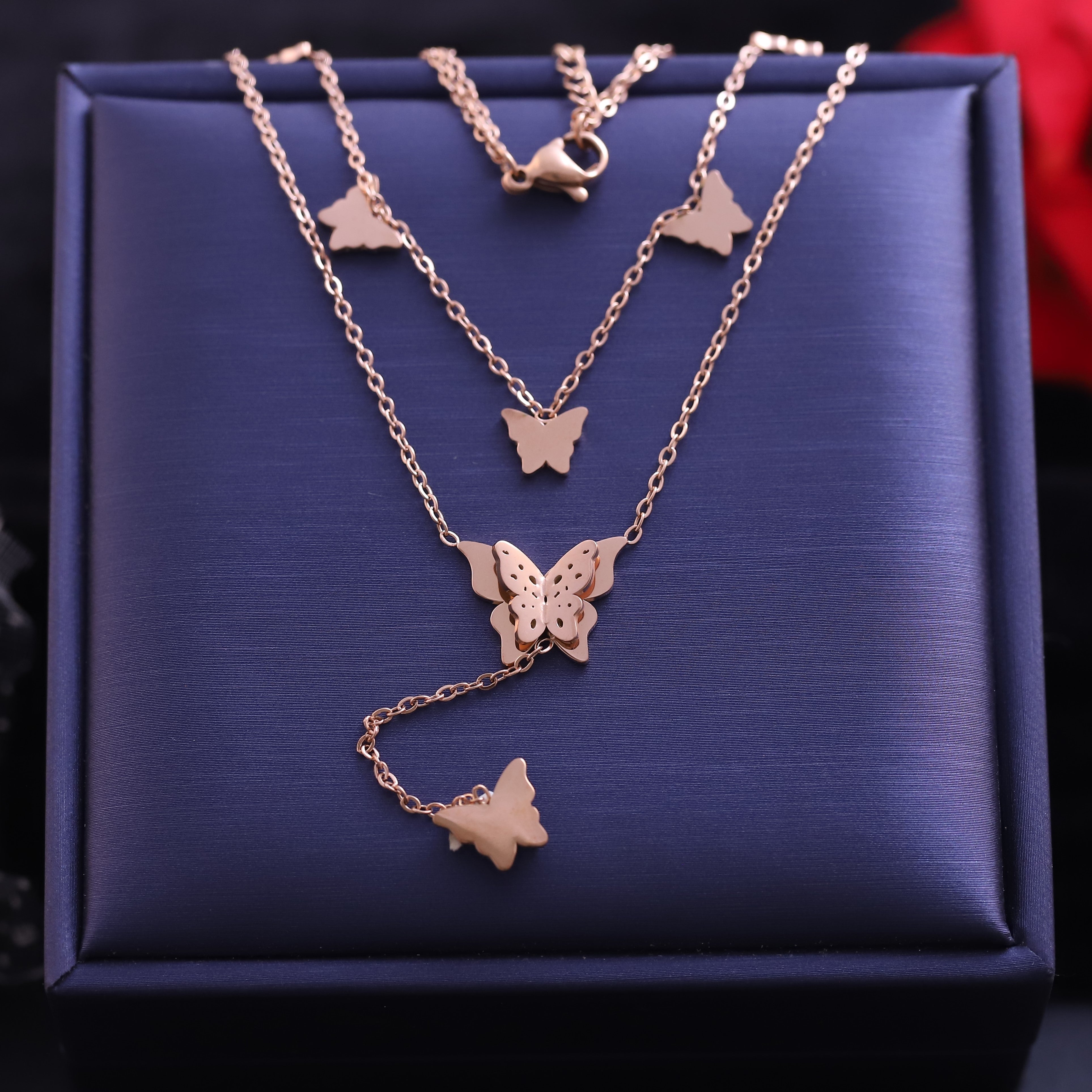Butterfly Charm Chain Gold Plated – Double Layer, Anti-Tarnish, Waterproof, Minimalist Style (GOLD)