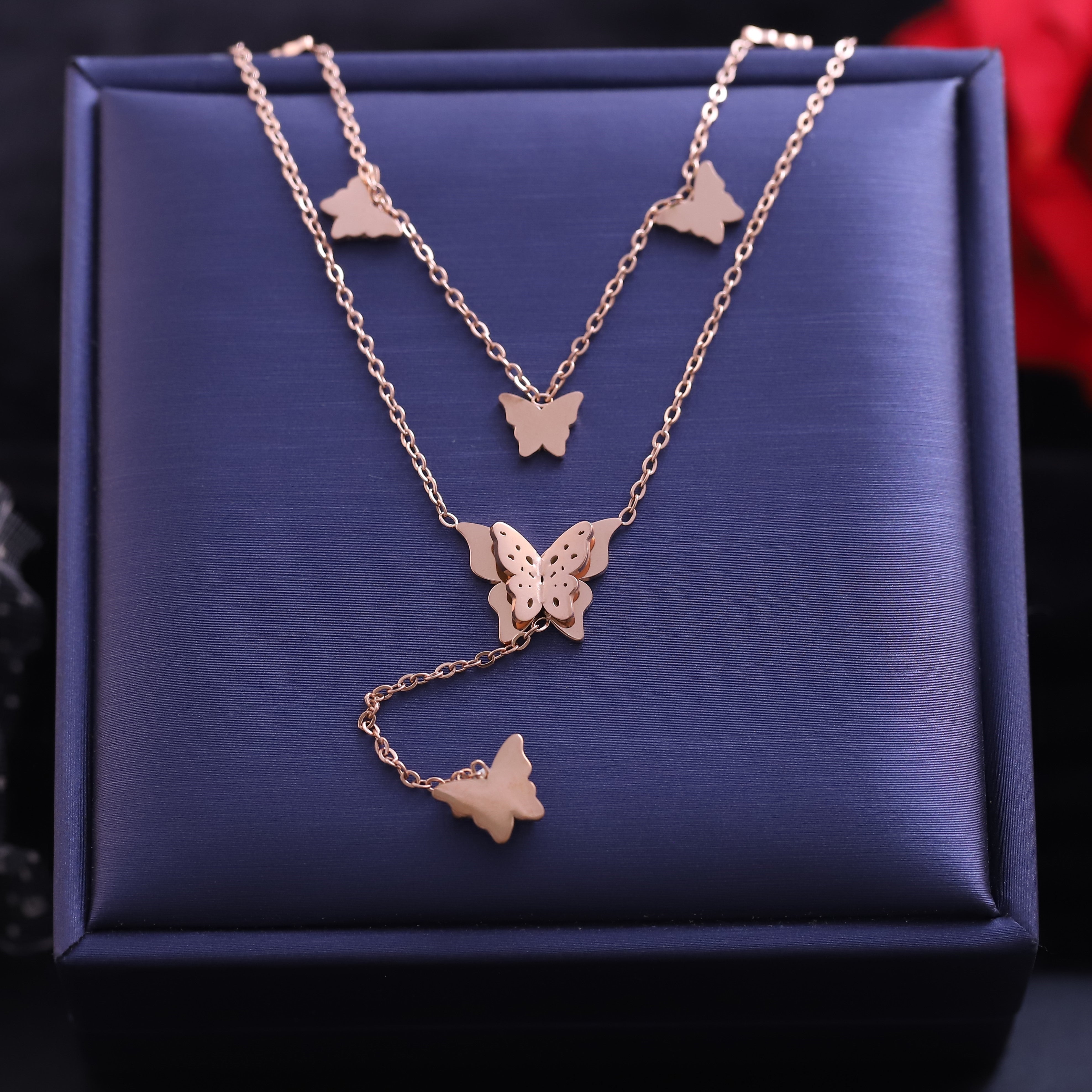 Butterfly Charm Chain Gold Plated – Double Layer, Anti-Tarnish, Waterproof, Minimalist Style (GOLD)