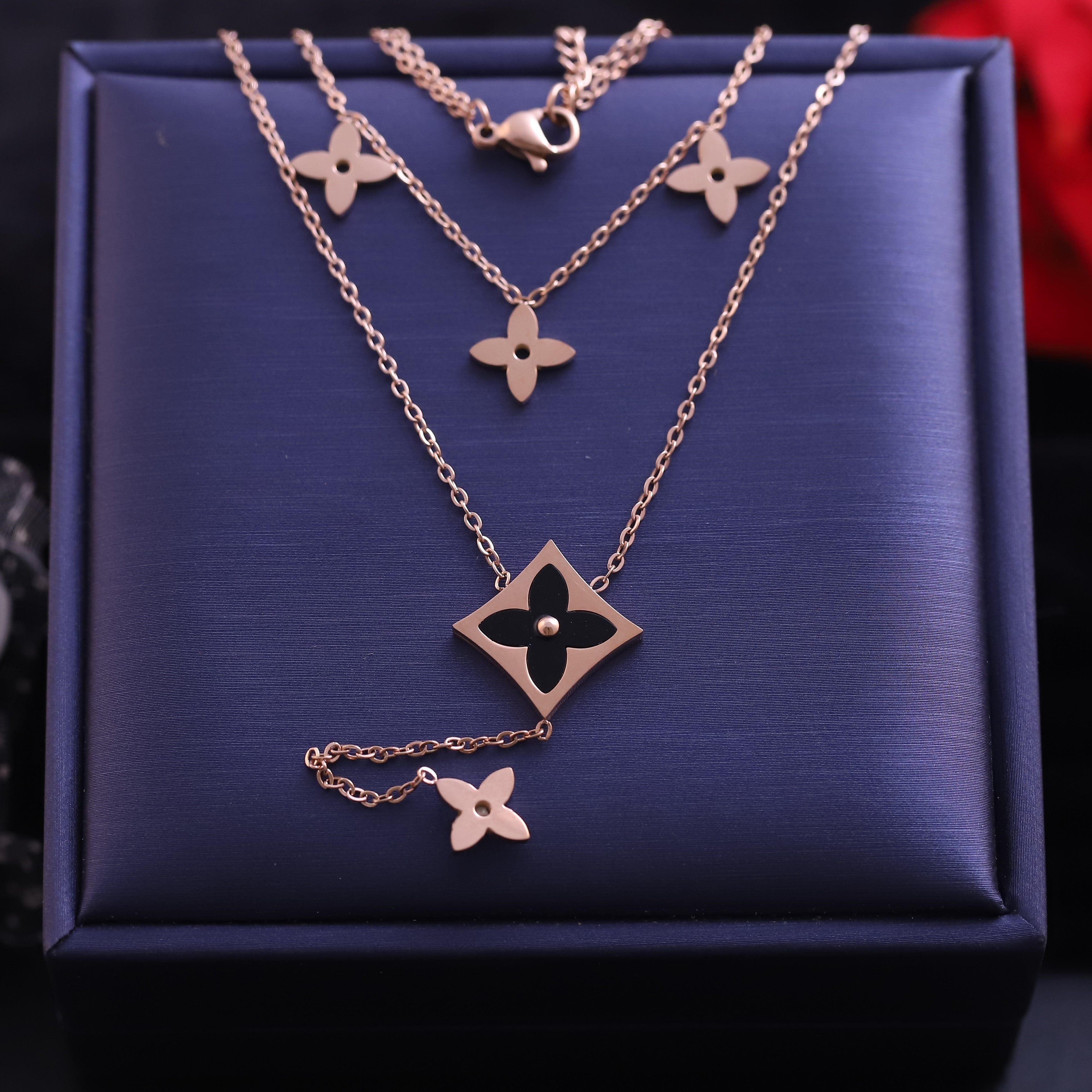 Flower Charm White Stones Chain Gold Plated – Double Layer, Anti-Tarnish, Waterproof, Minimalist Style (GOLD)