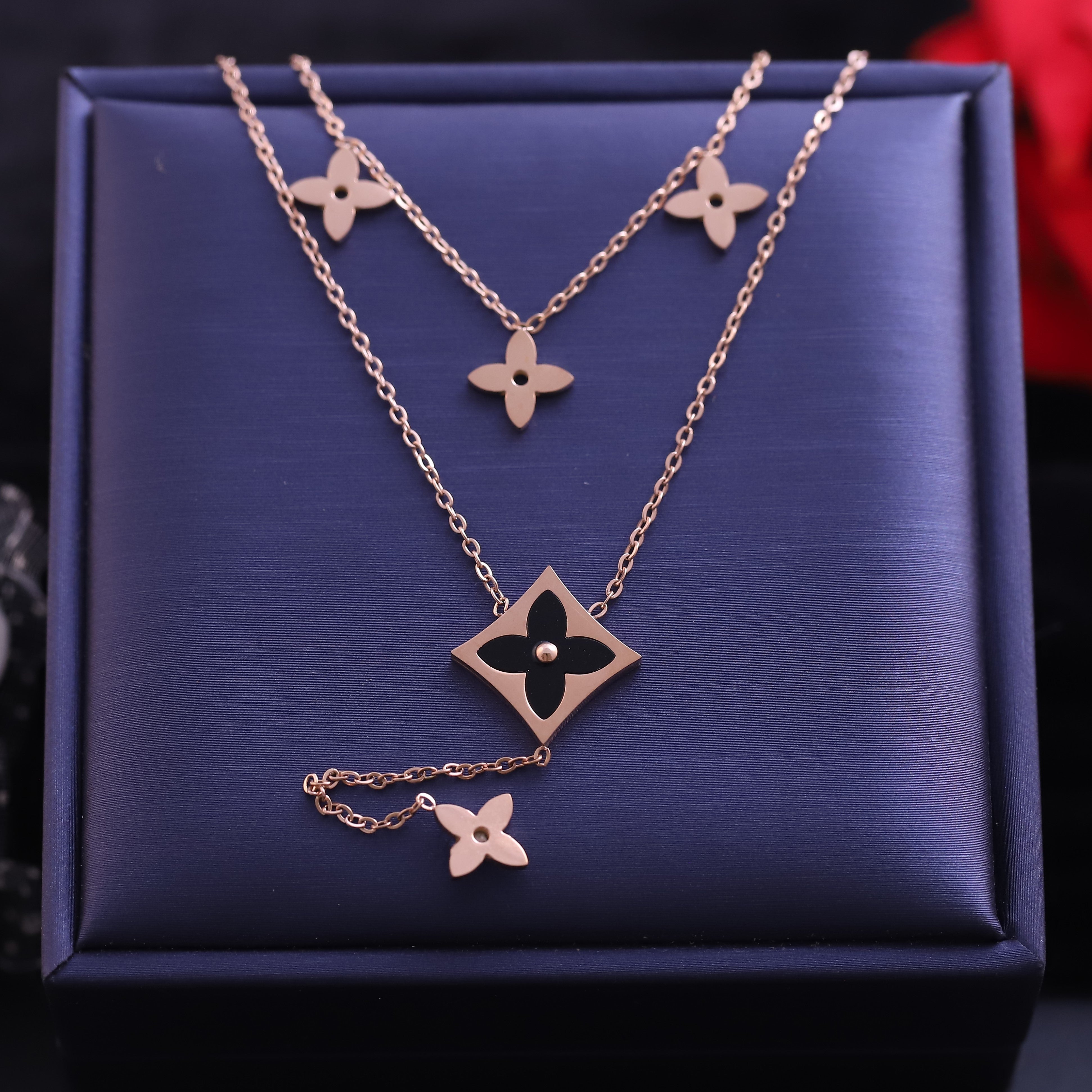 Flower Charm White Stones Chain Gold Plated – Double Layer, Anti-Tarnish, Waterproof, Minimalist Style (GOLD)