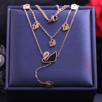 Swan Charms Chain Gold Plated – Double Layer, Anti-Tarnish, Waterproof, Minimalist Style (GOLD)