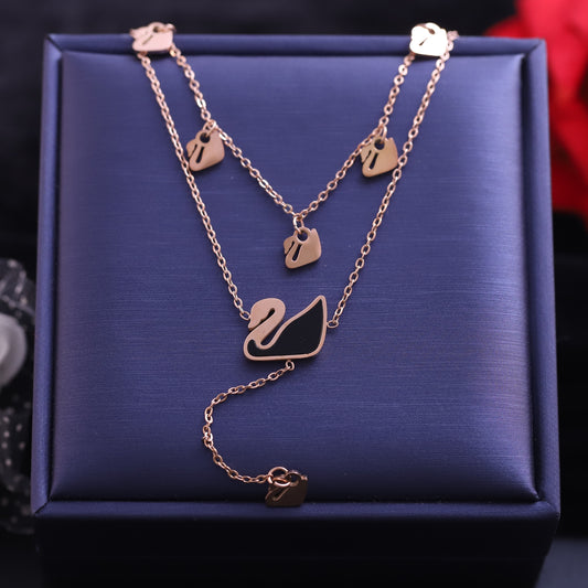 Swan Charms Chain Gold Plated – Double Layer, Anti-Tarnish, Waterproof, Minimalist Style (GOLD)