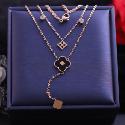 Flower Charms Chain Gold Plated – Double Layer, Anti-Tarnish, Waterproof, Minimalist Style (GOLD) (Copy)