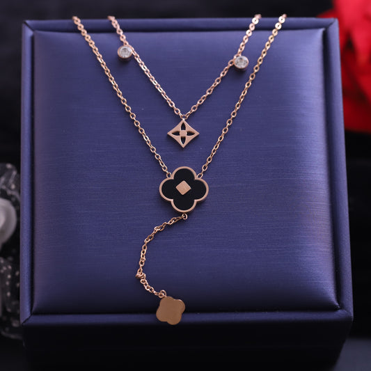 Flower Charms Chain Gold Plated – Double Layer, Anti-Tarnish, Waterproof, Minimalist Style (GOLD) (Copy)