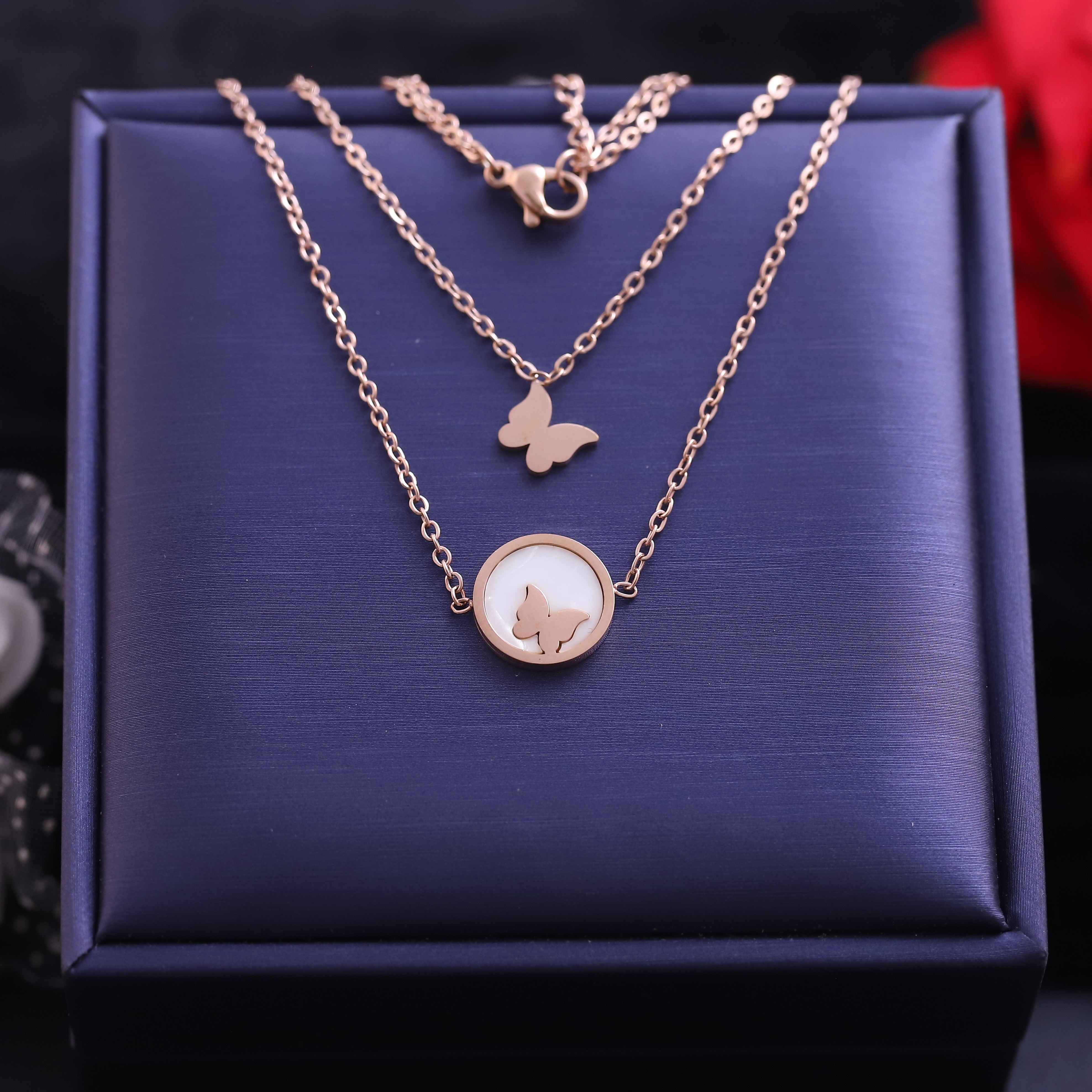 Butterfly Charm Chain Gold Plated – Double Layer, Anti-Tarnish, Waterproof, Minimalist Style (GOLD)