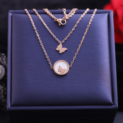 Butterfly Charm Chain Gold Plated – Double Layer, Anti-Tarnish, Waterproof, Minimalist Style (GOLD)