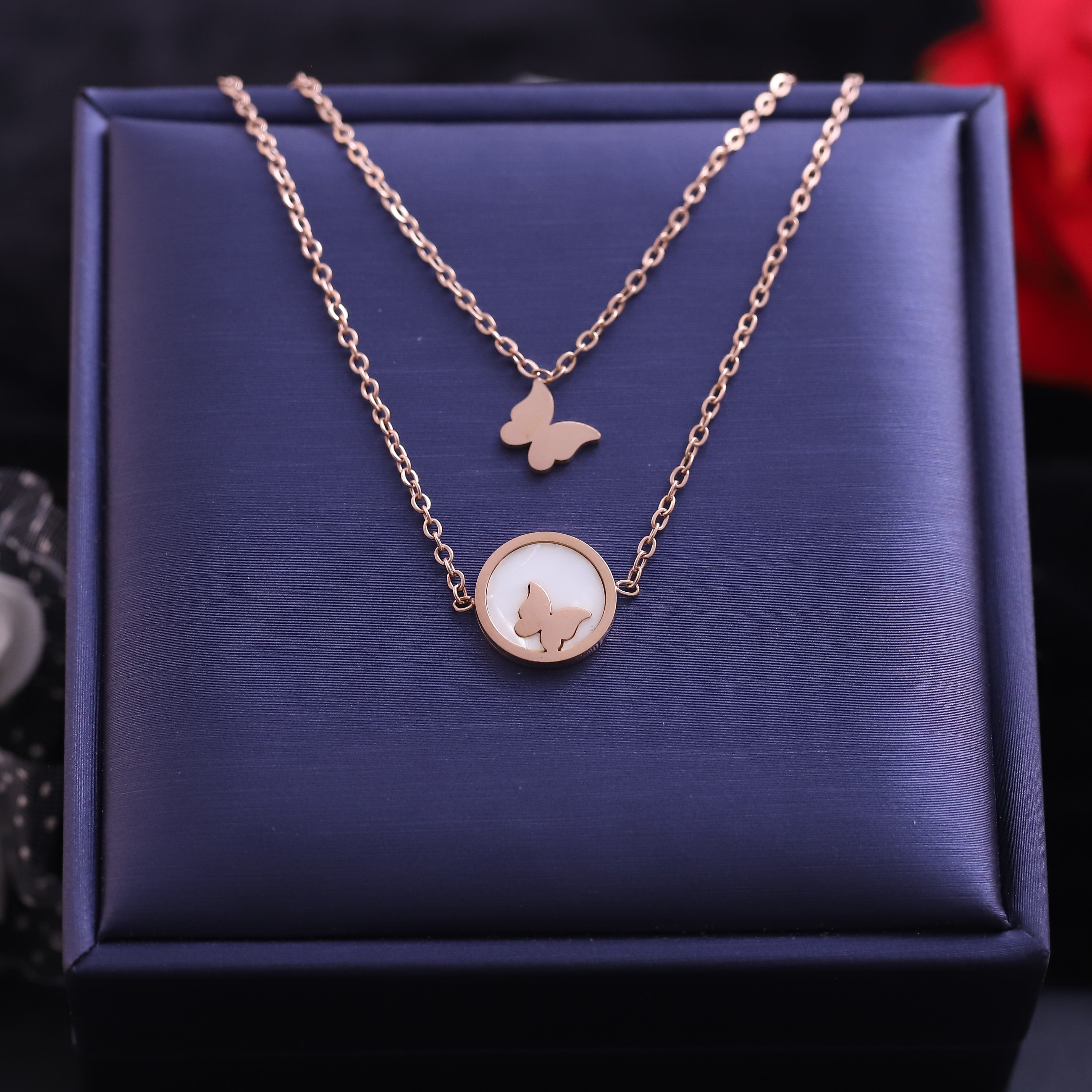 Butterfly Charm Chain Gold Plated – Double Layer, Anti-Tarnish, Waterproof, Minimalist Style (GOLD)