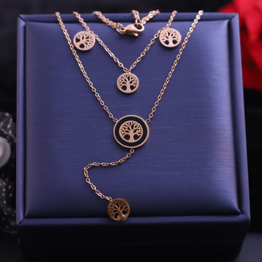Life Tree Charm Chain Gold Plated – Double Layer, Anti-Tarnish, Waterproof, Minimalist Style (GOLD)