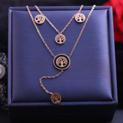 Life Tree Charm Chain Gold Plated – Double Layer, Anti-Tarnish, Waterproof, Minimalist Style (GOLD)