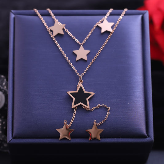 Star Charm Chain Gold Plated – Double Layer, Anti-Tarnish, Waterproof, Minimalist Style (GOLD)