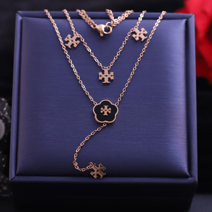 Flower Charm Chain Gold Plated – Double Layer, Anti-Tarnish, Waterproof, Minimalist Style (GOLD)