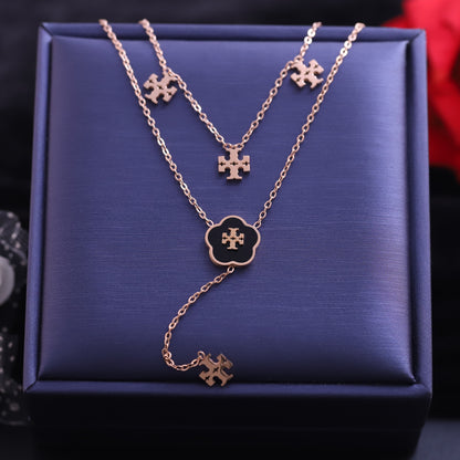 Flower Charm Chain Gold Plated – Double Layer, Anti-Tarnish, Waterproof, Minimalist Style (GOLD)