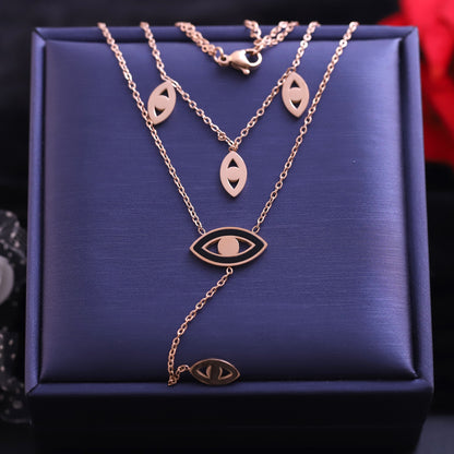 Evil Eye Charm Snake Chain Gold Plated – Double Layer, Anti-Tarnish, Waterproof, Minimalist Style (GOLD)