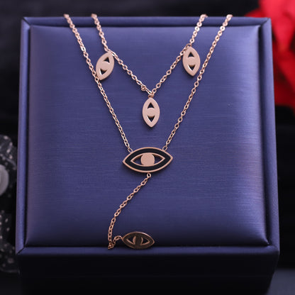 Evil Eye Charm Snake Chain Gold Plated – Double Layer, Anti-Tarnish, Waterproof, Minimalist Style (GOLD)