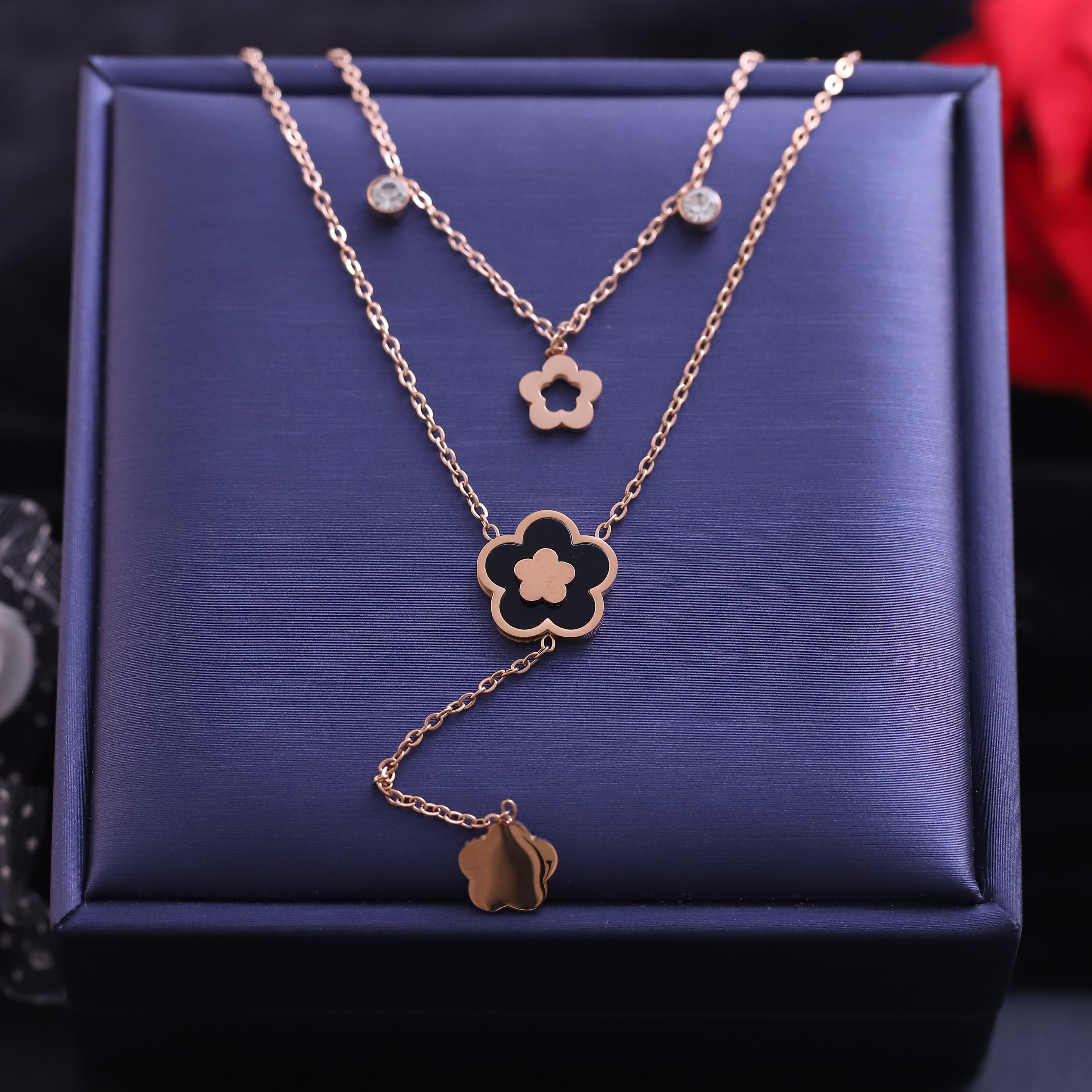 Flower Charm Chain Gold Plated – Double Layer, Anti-Tarnish, Waterproof, Minimalist Style (GOLD)