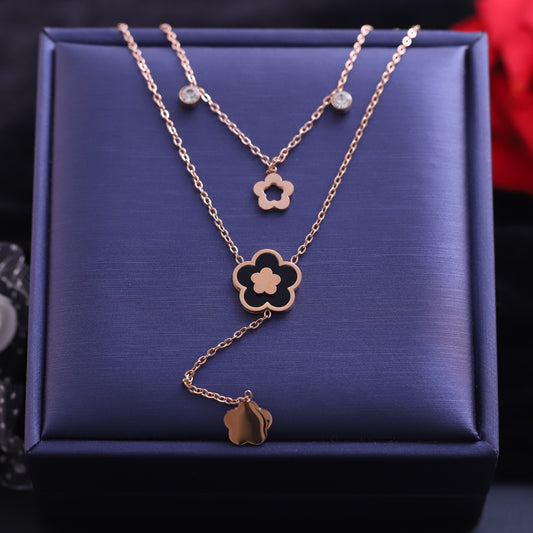 Flower Charm Chain Gold Plated – Double Layer, Anti-Tarnish, Waterproof, Minimalist Style (GOLD)