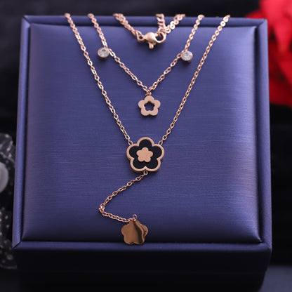 Flower Charm Chain Gold Plated – Double Layer, Anti-Tarnish, Waterproof, Minimalist Style (GOLD)