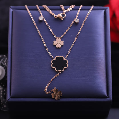 Flower Charm Snake Chain Gold Plated – Double Layer, Anti-Tarnish, Waterproof, Minimalist Style (GOLD)