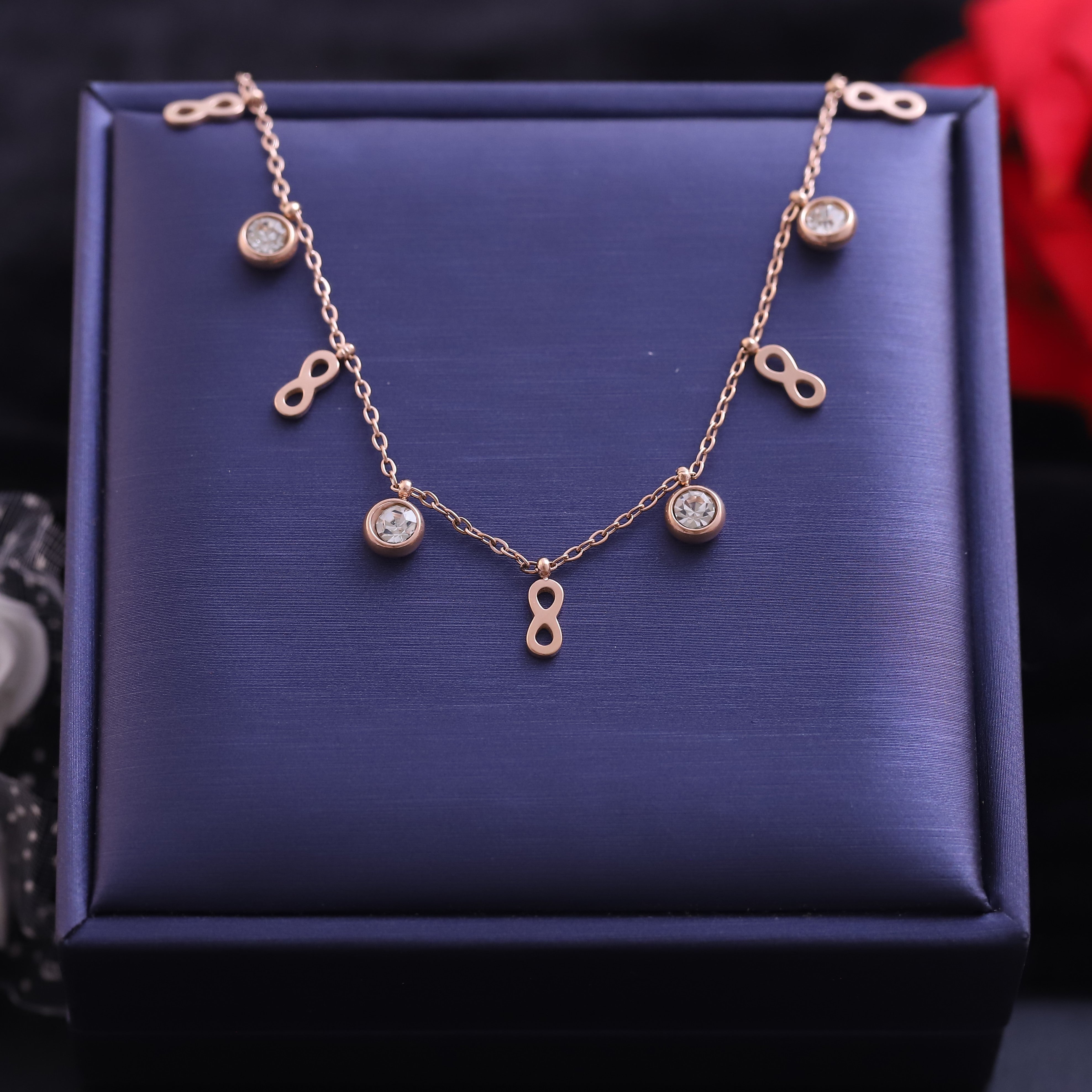 Infinity Charms White Stones Chain Gold Plated – Single Layer, Anti-Tarnish, Waterproof, Minimalist Style (GOLD)