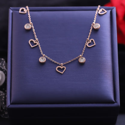 Heart Charms White Stones Chain Gold Plated – Single Layer, Anti-Tarnish, Waterproof, Minimalist Style (GOLD)