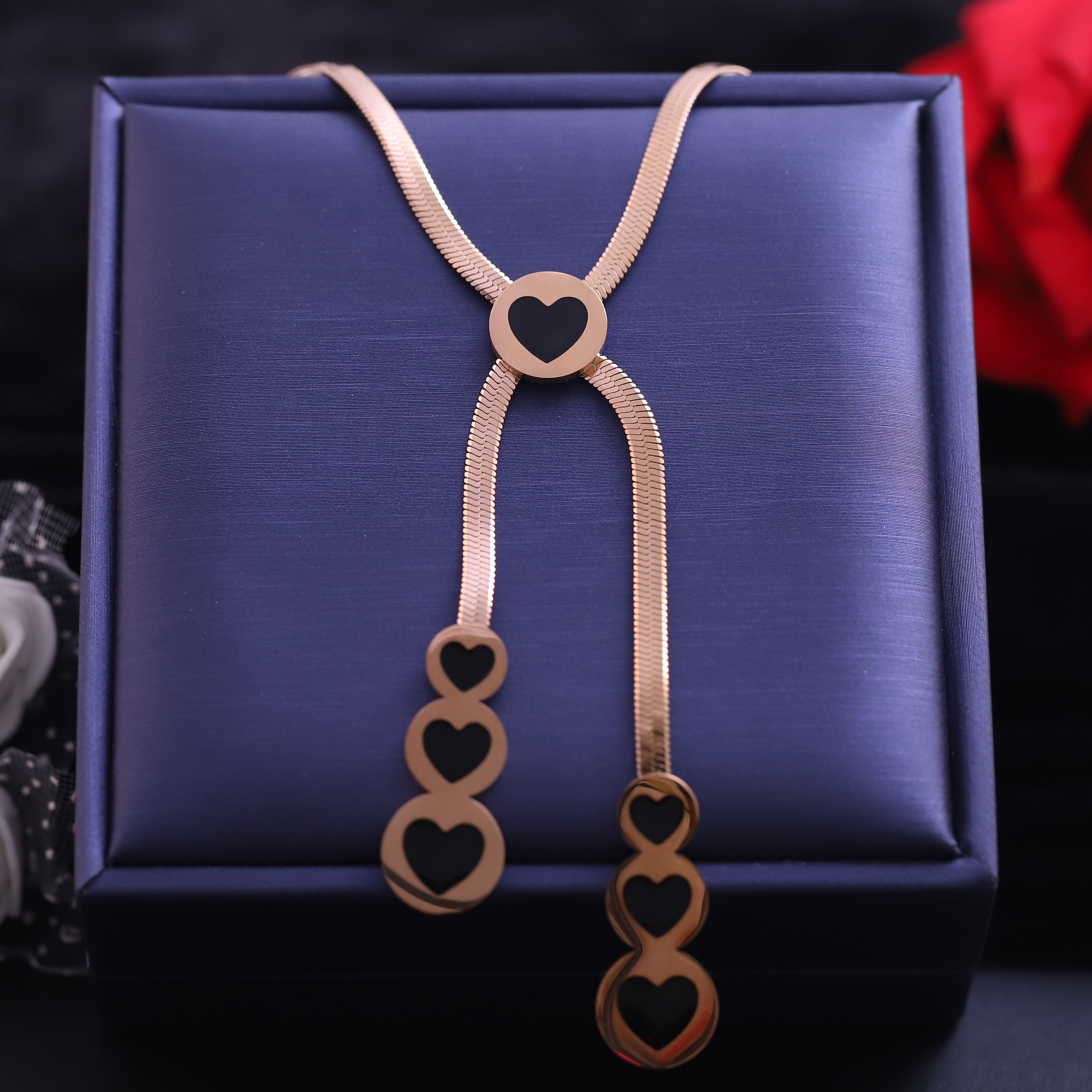 Heart Black Snake Chain Gold Plated – Single Layer, Anti-Tarnish, Waterproof, Minimalist Style (GOLD)