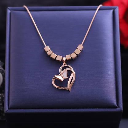 Heart Butterfly Charm Chain Gold Plated – Single Layer, Anti-Tarnish, Waterproof, Minimalist Style (GOLD)