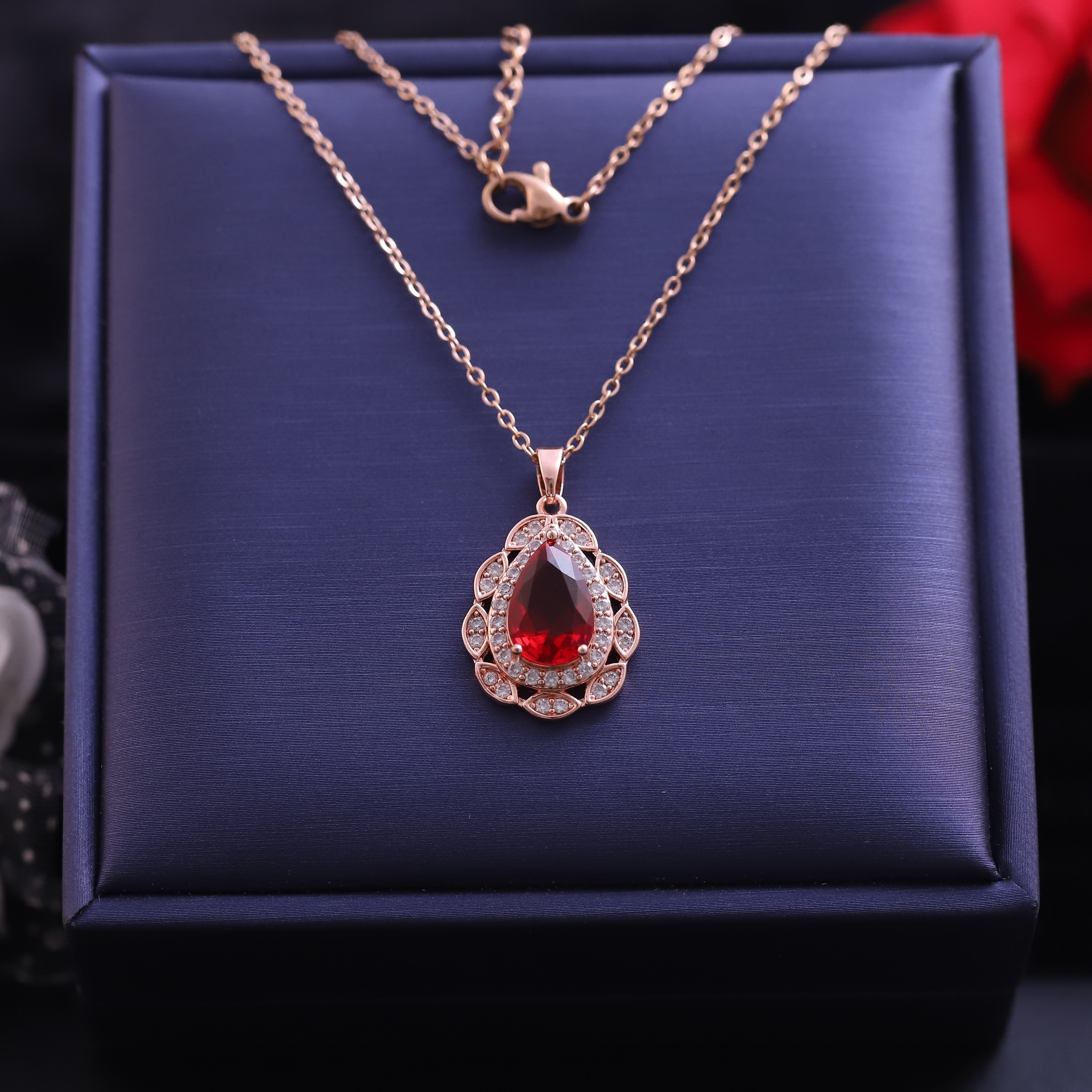Trendy Charm Red AD Stone Gold Plated – Single Layer, Anti-Tarnish, Waterproof, Minimalist Style (GOLD)