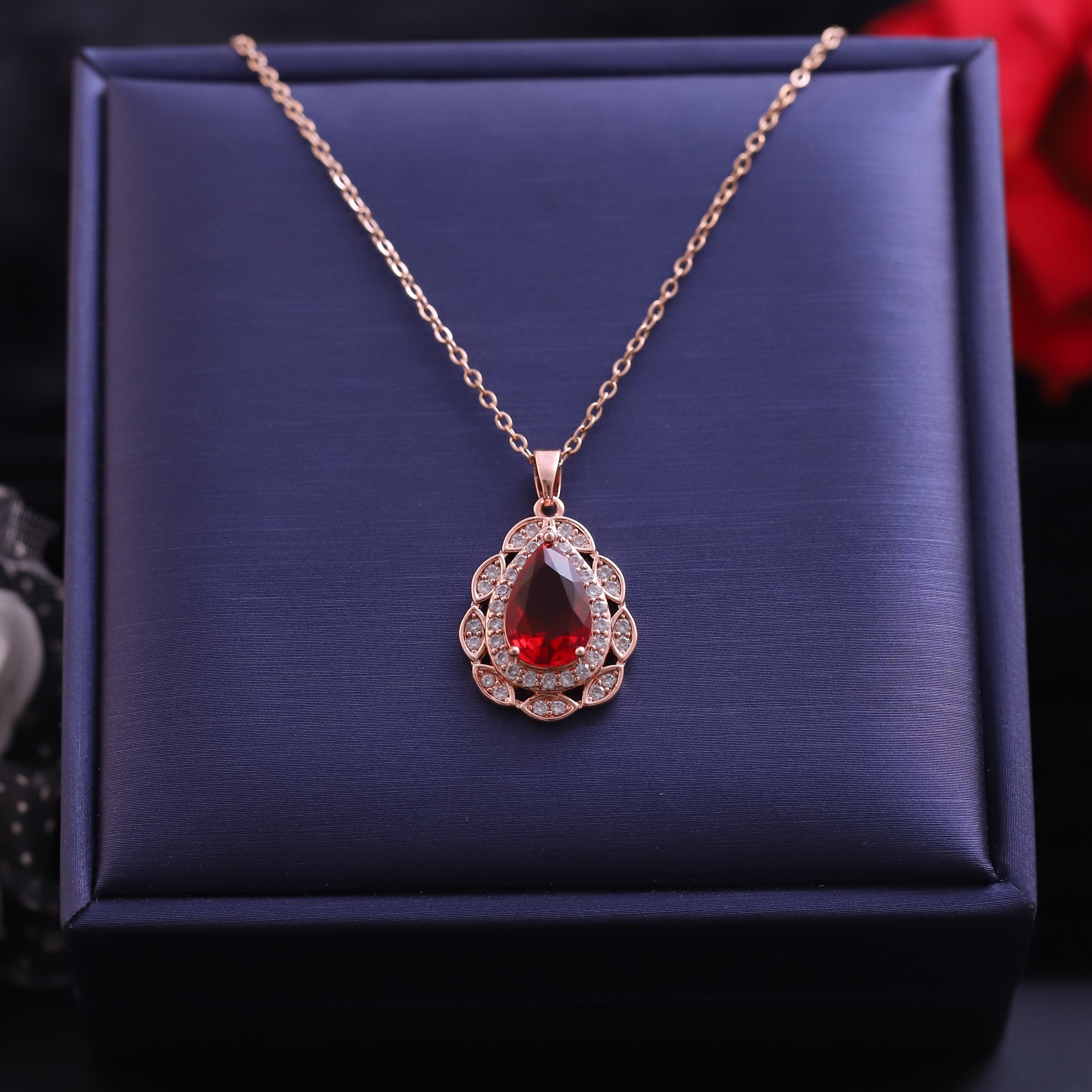 Trendy Charm Red AD Stone Gold Plated – Single Layer, Anti-Tarnish, Waterproof, Minimalist Style (GOLD)