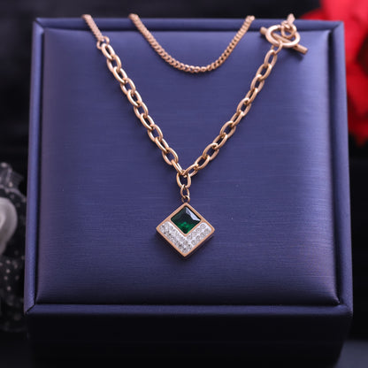 Trendy Green Stone AD Charm Chain Gold Plated – Single Layer, Anti-Tarnish, Waterproof, Minimalist Style (GOLD)