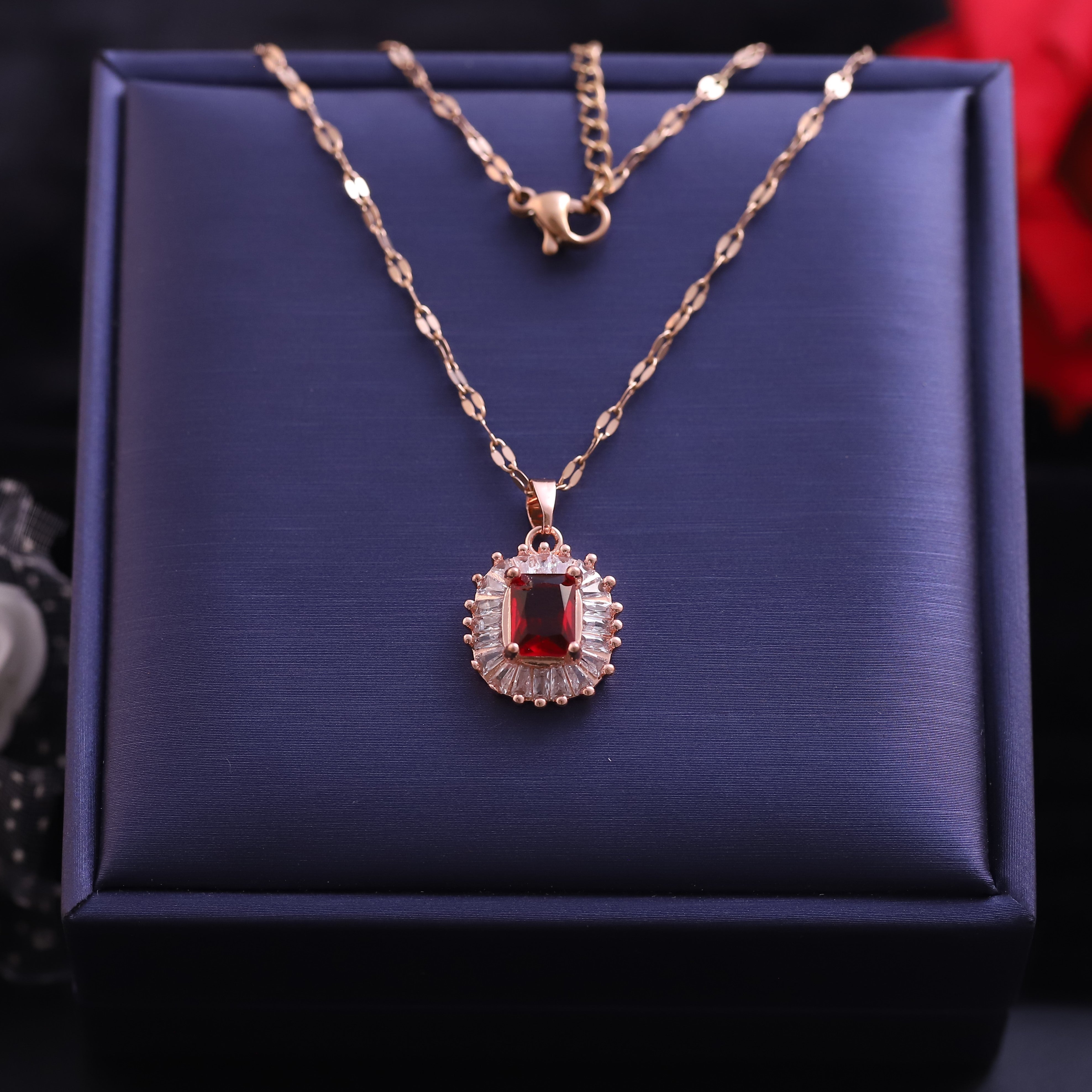 Trendy Charm Red AD Stone Gold Plated – Single Layer, Anti-Tarnish, Waterproof, Minimalist Style (GOLD)