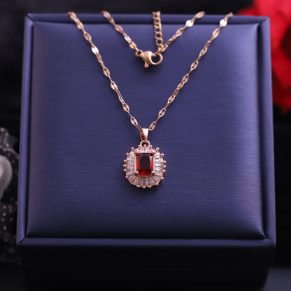 Trendy Charm Red AD Stone Gold Plated – Single Layer, Anti-Tarnish, Waterproof, Minimalist Style (GOLD)