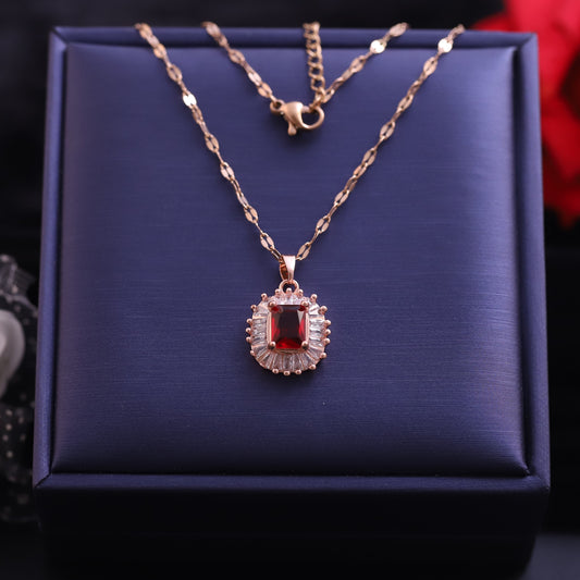 Trendy Charm Red AD Stone Gold Plated – Single Layer, Anti-Tarnish, Waterproof, Minimalist Style (GOLD)