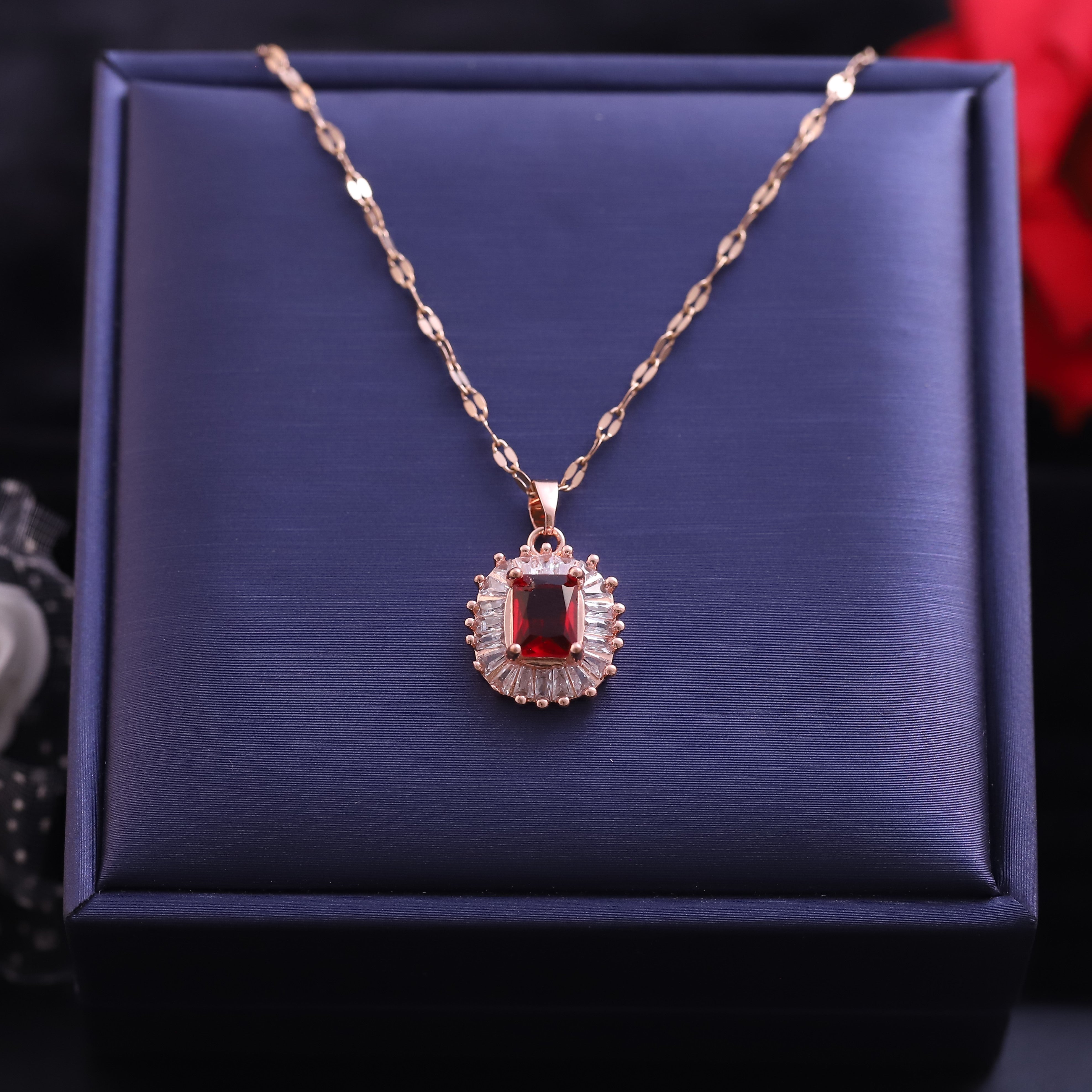 Trendy Charm Red AD Stone Gold Plated – Single Layer, Anti-Tarnish, Waterproof, Minimalist Style (GOLD)