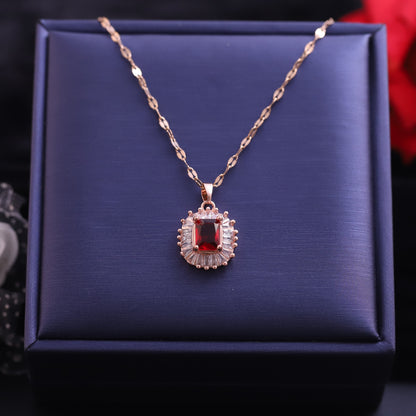 Trendy Charm Red AD Stone Gold Plated – Single Layer, Anti-Tarnish, Waterproof, Minimalist Style (GOLD)
