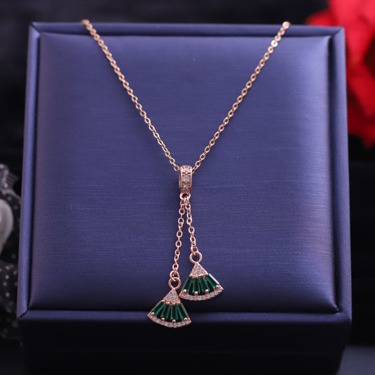 Trendy Charm Green Stones Chain Gold Plated – Single Layer, Anti-Tarnish, Waterproof, Minimalist Style (GOLD)
