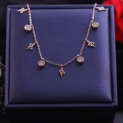 Snake Charms White Stones Chain Gold Plated – Single Layer, Anti-Tarnish, Waterproof, Minimalist Style (GOLD)