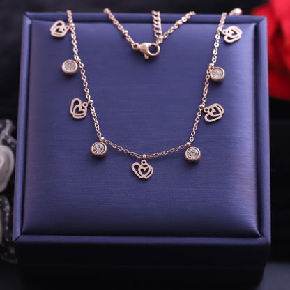 Heart Charms White Stones Chain Gold Plated – Single Layer, Anti-Tarnish, Waterproof, Minimalist Style (GOLD)