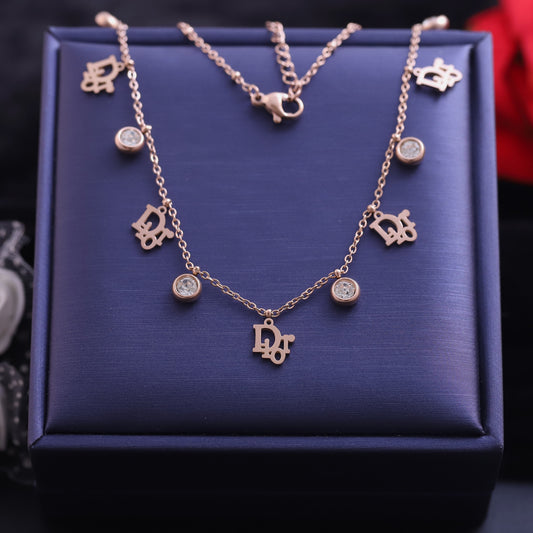 Trendy Charms White Stones Chain Gold Plated – Single Layer, Anti-Tarnish, Waterproof, Minimalist Style (GOLD)