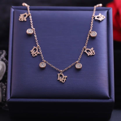 Trendy Charms White Stones Chain Gold Plated – Single Layer, Anti-Tarnish, Waterproof, Minimalist Style (GOLD)