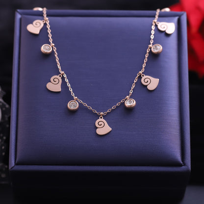 Heart Charms White Stones Chain Gold Plated – Single Layer, Anti-Tarnish, Waterproof, Minimalist Style (GOLD)