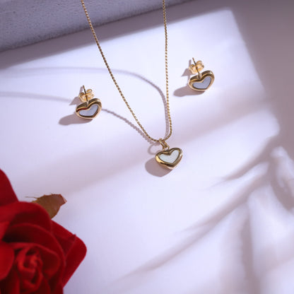 Trendy Heart Chain and  Stud Earrings Set – 18K Gold Plated, Anti-Tarnish, Waterproof, Everyday Minimalist Jewelry (GOLD)