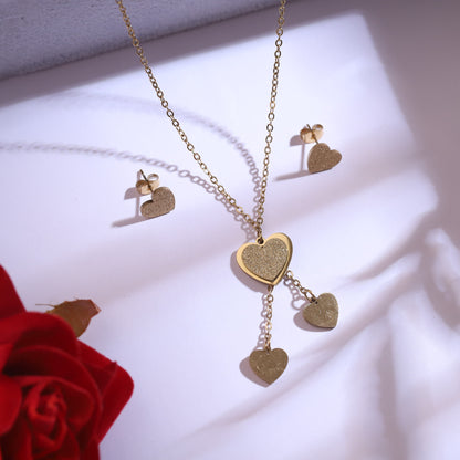 Trendy Heart Chain Stud Earrings Set – 18K Gold Plated, Anti-Tarnish, Waterproof, Everyday Minimalist Jewelry (GOLD)