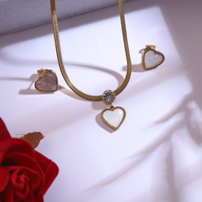 Trendy Heart Snake Chain and  Stud Earrings Set – Multi Layer ,18K Gold Plated, Anti-Tarnish, Waterproof, Everyday Minimalist Jewelry (GOLD)