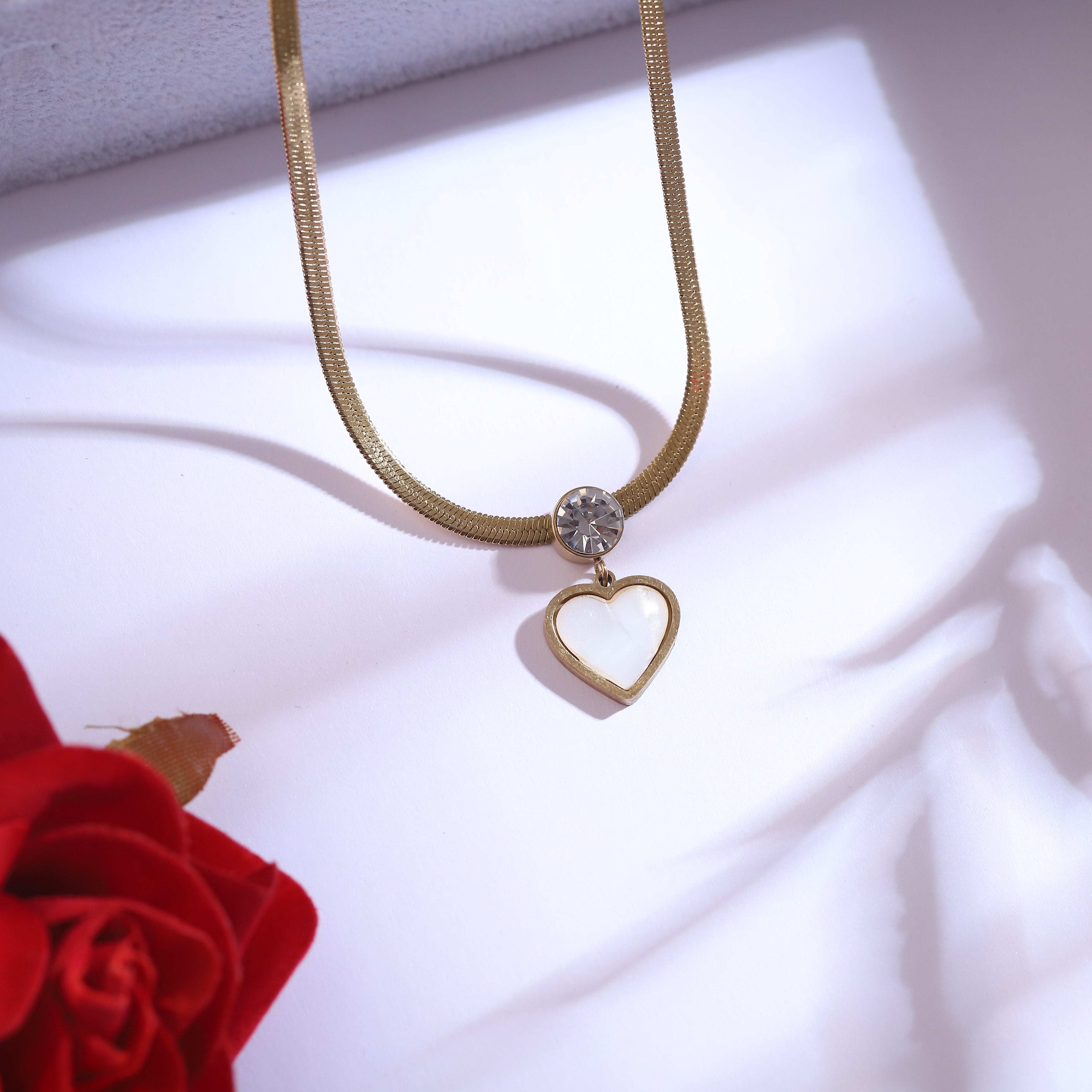 Trendy Heart Snake Chain and  Stud Earrings Set – Multi Layer ,18K Gold Plated, Anti-Tarnish, Waterproof, Everyday Minimalist Jewelry (GOLD)