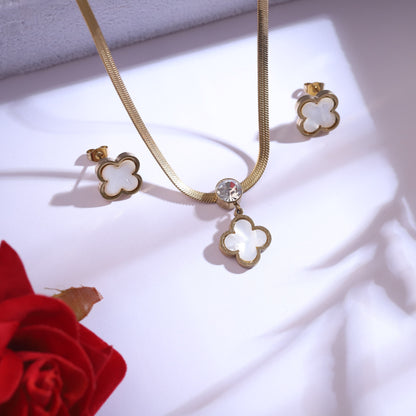 Trendy Flower Snake Chain and  Stud Earrings Set – Multi Layer ,18K Gold Plated, Anti-Tarnish, Waterproof, Everyday Minimalist Jewelry (GOLD)