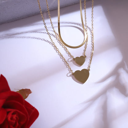 Trendy Heart Chain and  Stud Earrings Set – Multi Layer ,18K Gold Plated, Anti-Tarnish, Waterproof, Everyday Minimalist Jewelry (GOLD)